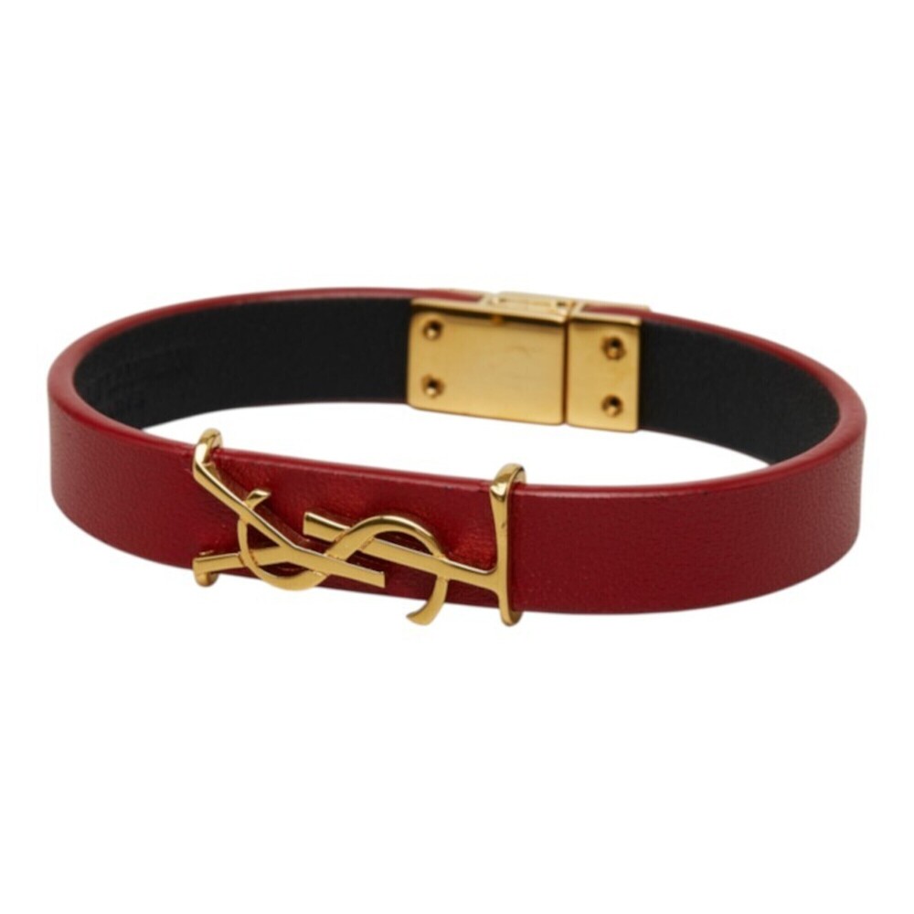 SAINT LAURENT Red Leather Charm Bracelet